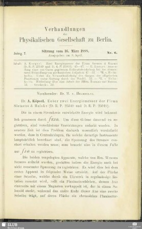 Nr. 6. Sitzung vom 16. März 1888