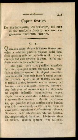 Caput sextum De marsupiorum, seu bursarum, sub cute & sub musculis sitarum, nec non vaginarum tendinum humore