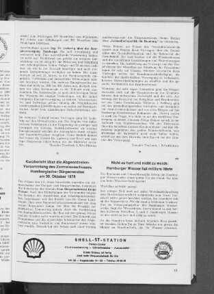 Kurzbericht über die Abgeordneten-Versammlung des Zentralausschusses Hamburgischer Bürgervereine am 30. Oktober 1978