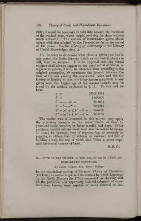 II. Note on the theory of the solutions of cubic and of cubic and biquadratic equations.