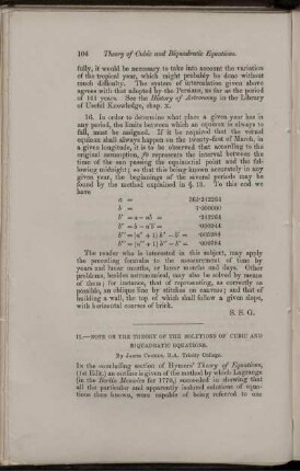 II. Note on the theory of the solutions of cubic and of cubic and biquadratic equations.
