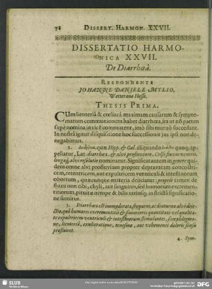 Dissertatio Harmonica XXVII. De Diarrhoea