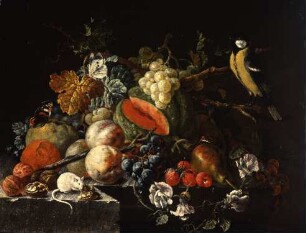 Stillleben mit Früchten, Blumen und Tieren