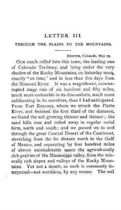 LETTER III. THROUGH THE PLAINS TO THE ROCKY MOUNTAINS