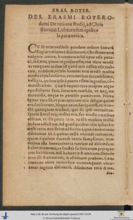 Desiderii Erasmi Roterodami De ratione studij