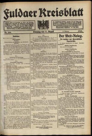 Ausgabe vom Dienstag, den 31. August 1915.