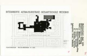 Integrierte Altbausubstanz Gesamtschule Wedding, Berlin-Wedding (Diplomarbeit bei Kurt Dübbers): Funktionsplan, Kellergeschoss und Zwischengeschoss 1:500
