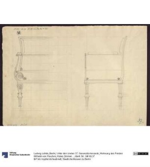 Berlin, Unter den Linden 37. Generalkommando, Wohnung des Prinzen Wilhelm von Preußen, Rotes Zimmer. Entwurf zu einem Sessel