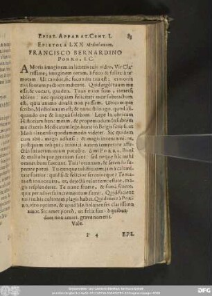 Epistola LXX Mediolanum. Francisco Bernardino Porro, I. C.