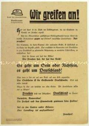Aufruf des Stahlhelm zur Teilnahme am Volksbegehren über die Auflösung des preußischen Landtags 1931