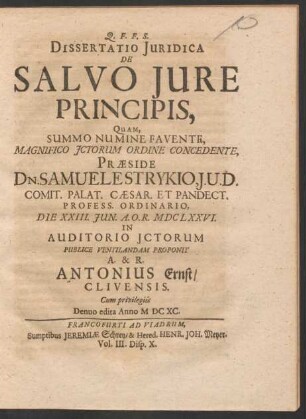 Dissertatio Iuridica De Salvo Iure Principis
