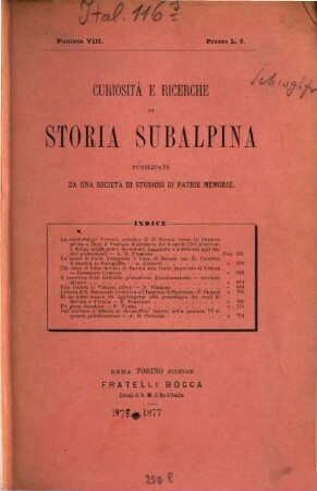Curiosità e ricerche di storia subalpina. 2. 1876