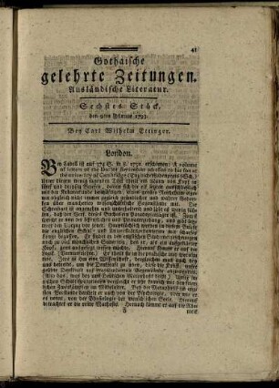 Sechstes Stück, den 9ten Februar 1793.
