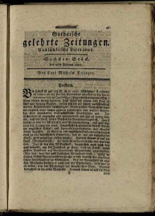 Sechstes Stück, den 9ten Februar 1793.