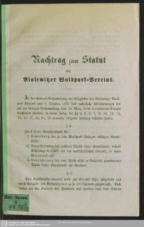 Nachtr.: Statut des Blasewitzer Waldpark-Vereins