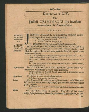Disputatio LIV. De Iudicii Criminalis rite incohati Suspensione & Exstinctione.