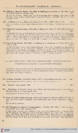 12. Moderne Erst- und Gesamtausgaben. Pressendrucke. Vorzugsausgaben. Illustrierte Bücher (Nr. 845-1109)