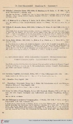 12. Moderne Erst- und Gesamtausgaben. Pressendrucke. Vorzugsausgaben. Illustrierte Bücher (Nr. 845-1109)