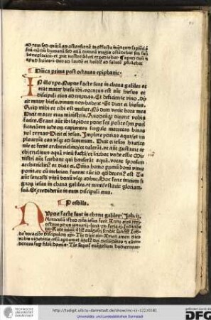 Postilla. Nuptie facte... Ante initium illius evangelii scribit sanctus Iohannes de vocatione discipulorum Christi tu dixit eis...