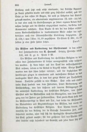 608-609 [Rezension] Harnack, Adolf von, Die Mission und Ausbreitung des Christentums in den ersten drei Jahrhunderten