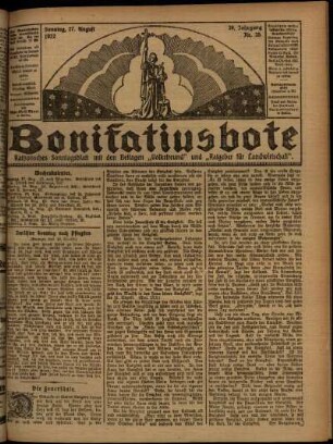 Erste Ausgabe vom Sonntag, den 27. August 1922.