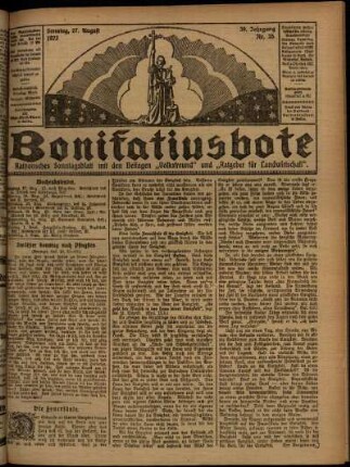 Erste Ausgabe vom Sonntag, den 27. August 1922.