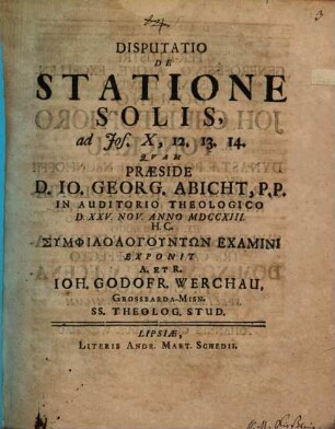 Disp. de statione solis, ad Jos. X, 12. 13. 14
