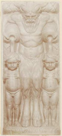 Entwurf für ein Schmuckrelief mit Faun-Quelle und zwei Knaben : Plastischer Schmuck für das Nordbad in Leipzig. Entwurf für ein Schmuckrelief mit Faun-Quelle und zwei Knaben. Ton? (1913; M. Molitor)