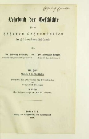 Teil 3: Geschichte des Altertums für Obersekunda