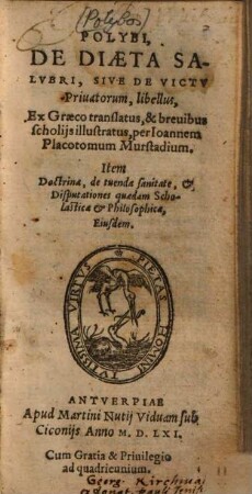 Polybi, De Diaeta Salubri, Sive De Victu Privatorum, libellus