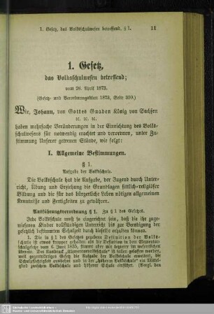 1. Gesetz, das Volksschulwesen betreffend : vom 26. April 1873