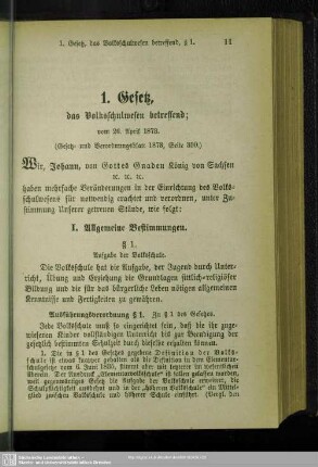 1. Gesetz, das Volksschulwesen betreffend : vom 26. April 1873