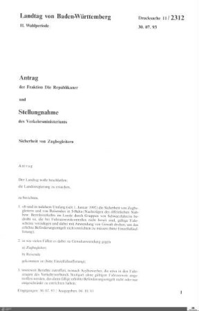 Antrag der Republikaner: Sicherheit von Zugbegleitern