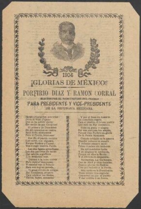 1904 - ¡¡Glorias de México!! : Porfirio Díaz y Ramon Corral ; electos por el voto unanime del pueblo para presidente y vice-presidente de la Republica Mexicana