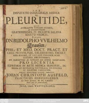 Disputatio Inauguralis Medica De Pleuritide