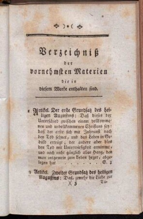 Verzeichniß der vornehmsten Materien die in diesem Werke enthalten sind.