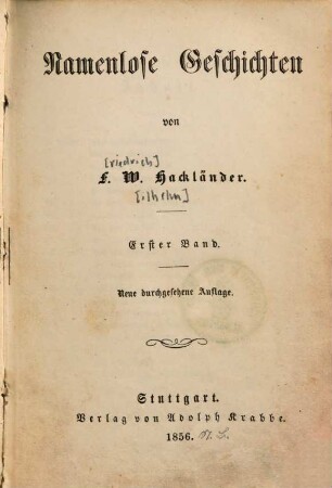 Namenlose Geschichten, 1. Band