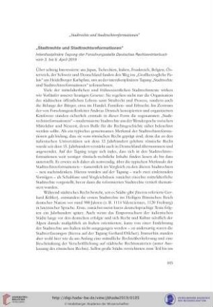 Stadtrechte und Stadtrechtsreformationen : Interdisziplinäre Tagung der Forschungsstelle Deutsches Rechtswörterbuch vom 3. bis 5. April 2019