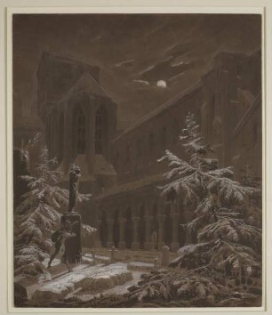 Klosterfriedhof im Schnee bei Vollmond