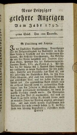 96tes Stück. Den 1ten Decembr.