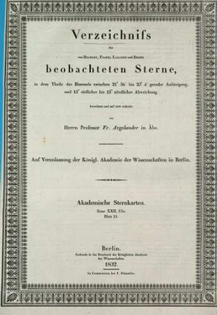Verzeichniss der von Bradley, Piazzi, Lalande und Bessel beobachteten Sterne. 23. 1832