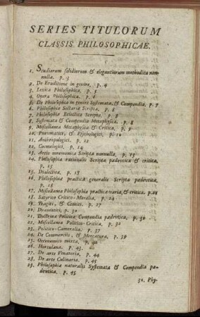 Series Titulorum Classis Philosophicae.