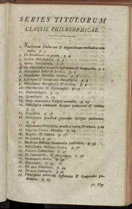 Series Titulorum Classis Philosophicae.
