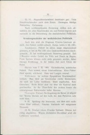 Krankengeschichte der medizinischen Poliklinik.