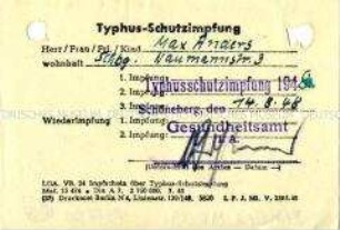 Bescheinigung über eine Typhus-Schutzimpfung