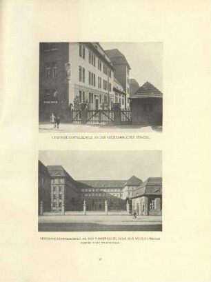 Gemeinde-Doppelschule an der Greifenhagener Strasse ; Gemeinde-Doppelschule an der Pankstrasse, Ecke der Wiesenstrasse. Fassade in der Wiesenstrasse