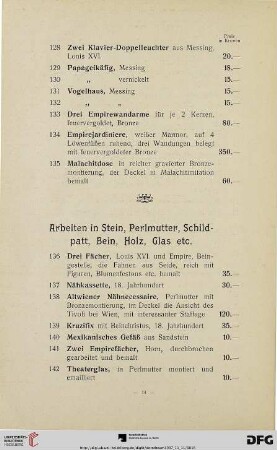 Arbeiten in Stein, Perlmutter, Schildpatt, Bein, Holz, Glas etc. (Nr. 136-158)