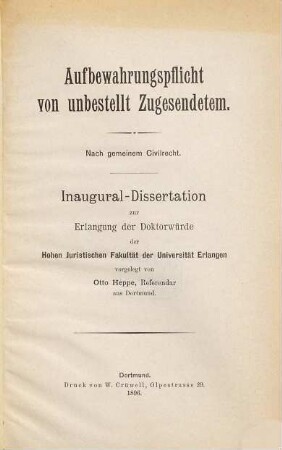Aufbewahrungspflicht von unbestellt Zugesendetem : nach gemeinem Civilrecht
