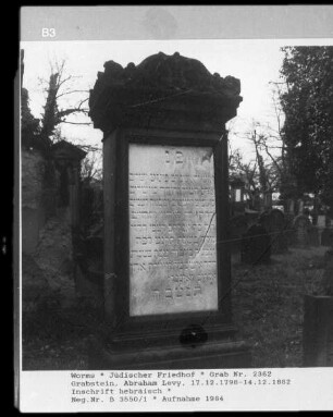 Grabstein von Abraham Levy (+ 1882.12.14)