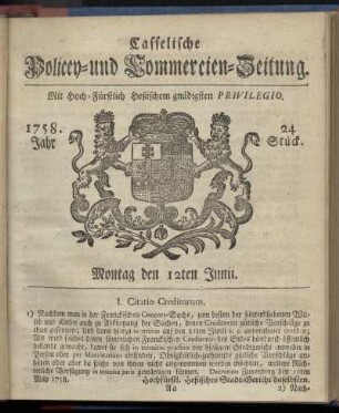 24. Stueck, Montag den 12ten Junii 1758